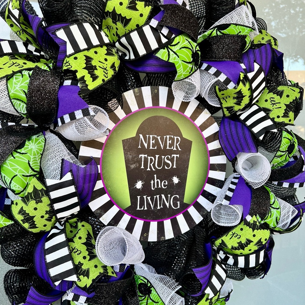 Halloween Themed Wreath with Black, Green, and Purple Accents - Picture 2 of 5